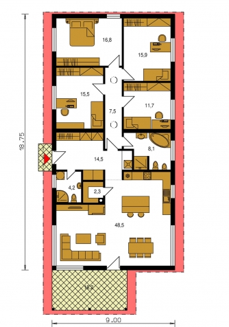 Plan de sol du rez-de-chaussée - BUNGALOW 175